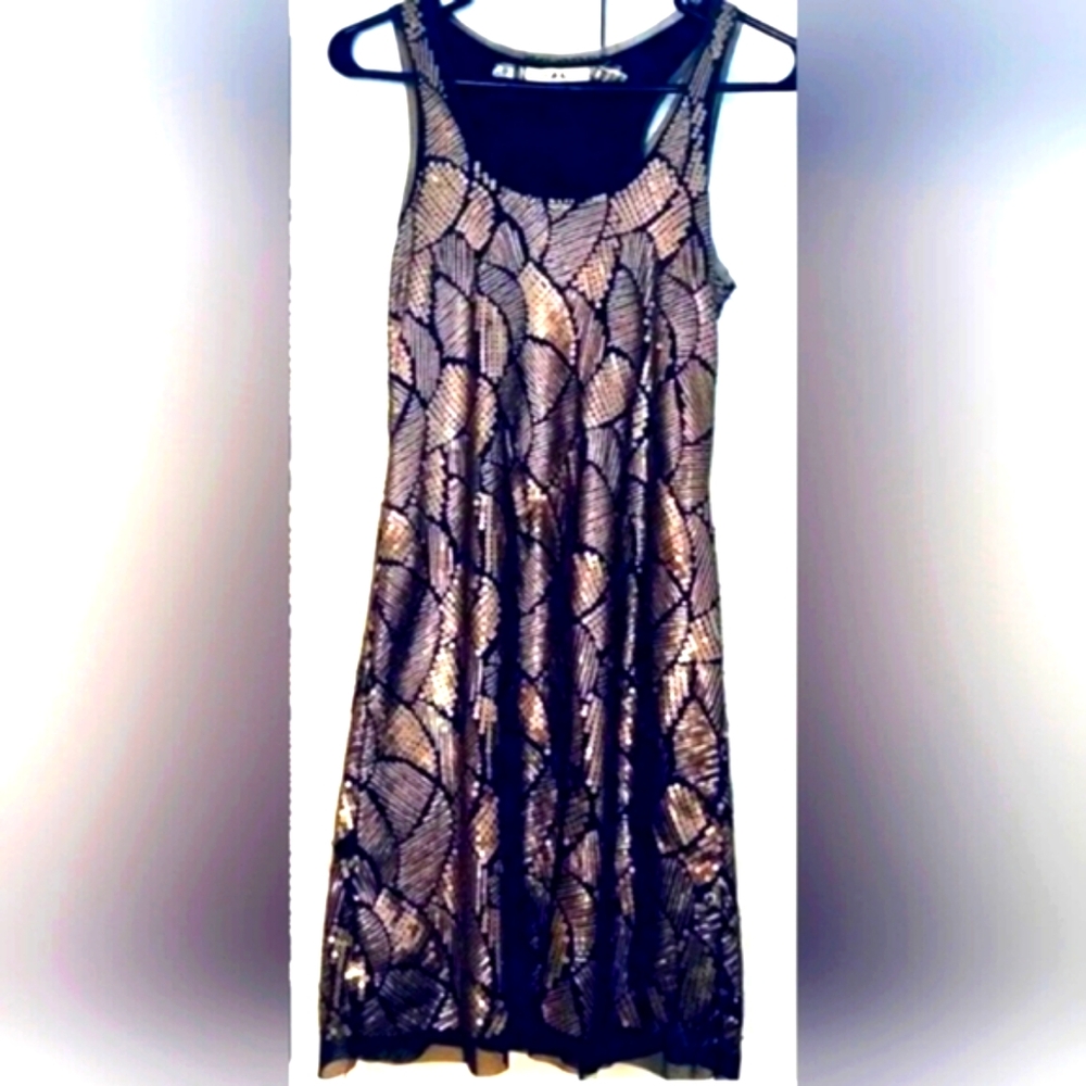 Bodycon Chelsea & Violet Dress Size Medium Gold & Brown Sequins - Picture 5 of 12
